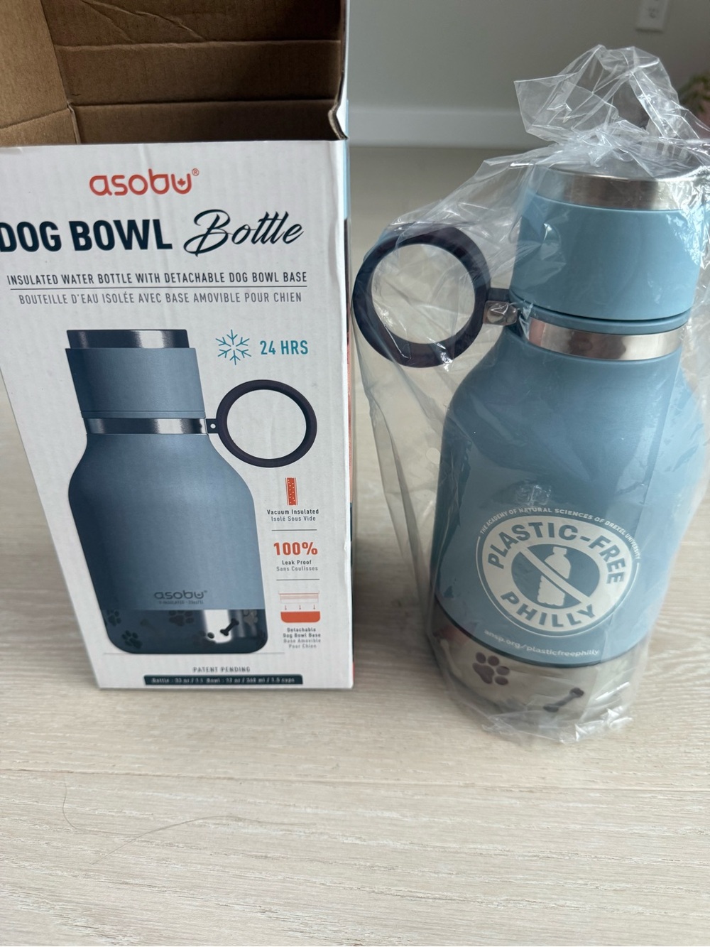 Asobu Dog Bowl Attached to Stainless Steel Insulated Travel Bottle 33 oz